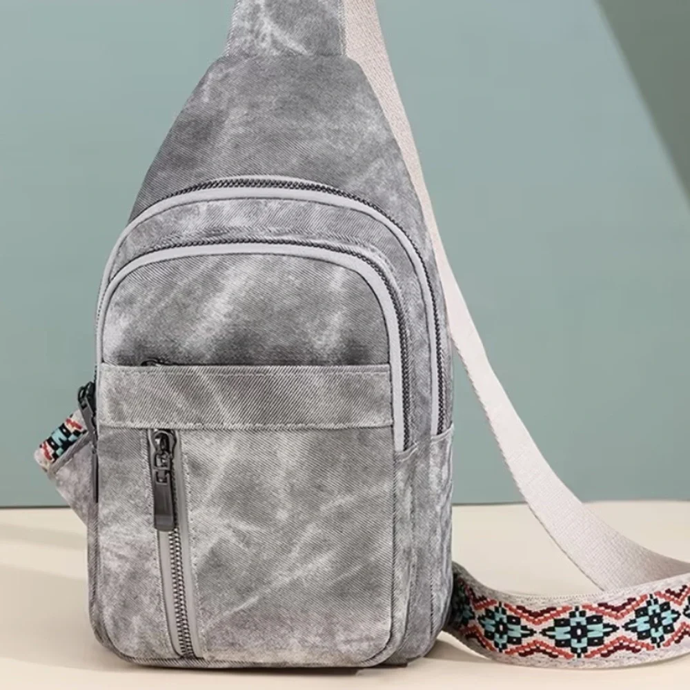 Gray Crossbody Bag with Patterned Strap NEW